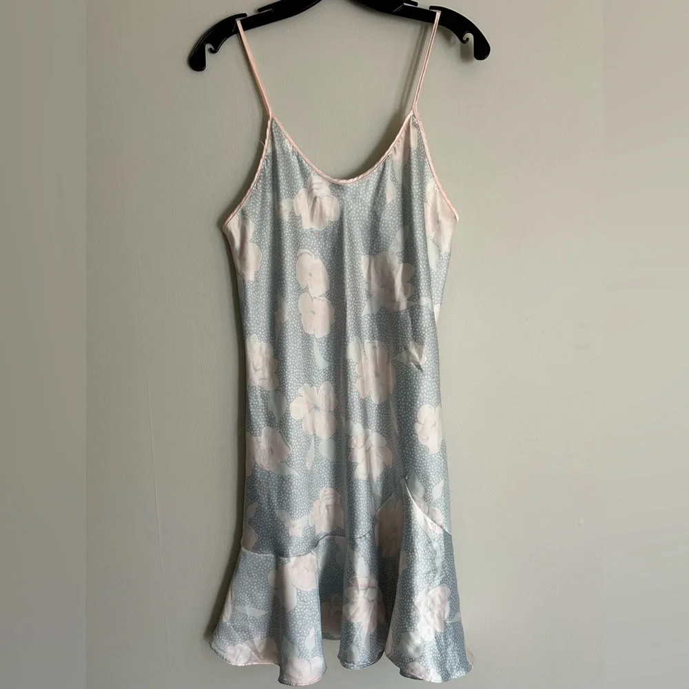 VINTAGE 90s Pastel Floral Bias Cut Ruffle Slip Dress Fairy Coquette Romantic | M